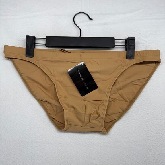 Todd Sanfield Swim Brief Men's Large Brown Sand Tan Freestyle Micro Swimsuit NEW - Picture 1 of 5